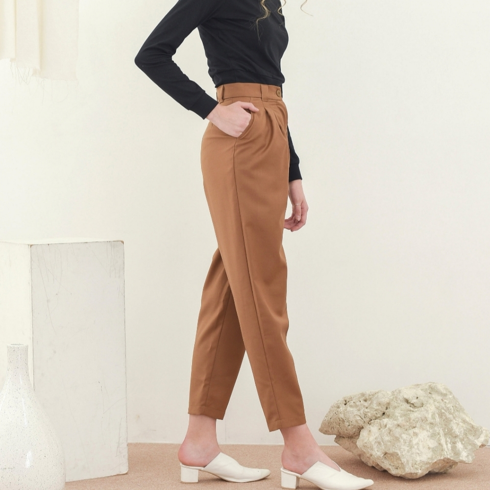Handmade high waisted tapered wool trousers